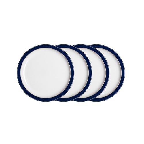 Denby - Elements Dark Blue Small Plates Set of 4-7in Ceramic Contemporary Everyday Side, Appetizer Plates - Stoneware Dishwasher & Microwave Safe Tableware - Scratch Chip Resistant Dinnerware