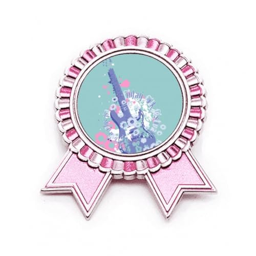 Broche en forme de guitare rose en métal taille M avec motif de musique