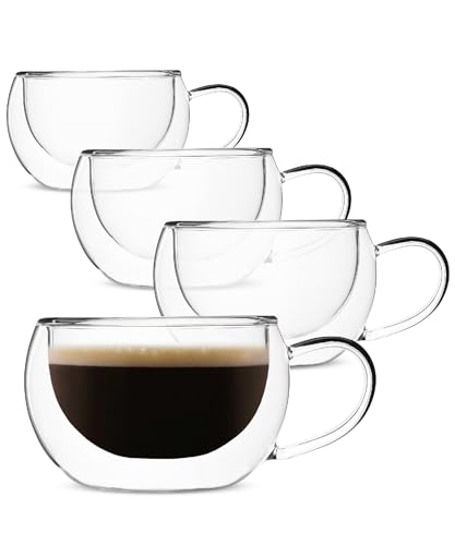 BTaT Insulated Coffee Cups - Set of 4 (9 oz, 270 ml), Double Wall Glass Tea & Latte Mugs