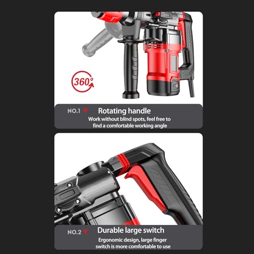 Bohrhammer, Bürstenloser Betonbrecher mit Anti-Vibrationstechnologie und Sicherheitskupplung, 3-Modus-Presslufthammer mit Koffer und Bits – Bild 4