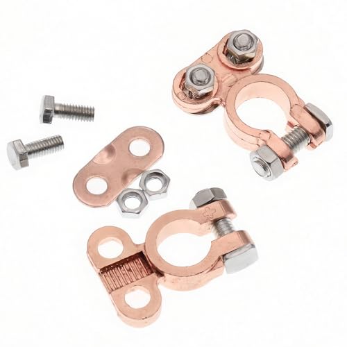 2 Paar Batterie Polklemmen, Batterieklemmen Massiv, Autobatterie + Plus - Minus Batterie Pole Klemme, Kupfer Steckverbinder Positiv & Negativ für Auto Boot Wohnmobil Caravan und Batterien