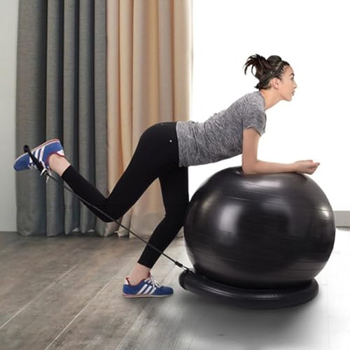 Yoga Ball Base with Resistance Bands, 55 65 75 CM Workout Balance/ Stability/ Exercise Balls Chairs for Core Strengthening Training, Gym Backless Body Sport Chair Sitting Ball(Diameter 55cm(21 3/5 inc