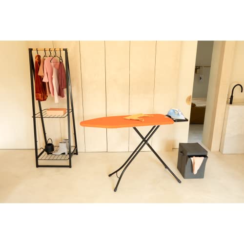 Image of Brabantia Size C Ironing Board (49x18 in) 7 Height Options, Solid Steam Iron Rest Holder (Happy Glow Orange /Black) Non-Slip Feet, Anti-Collapse Child Locks
