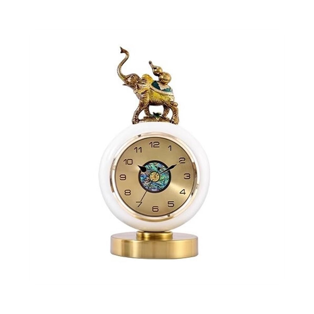 S5b8W3g7 Mantel Clocks Ceramic Desk Clock Home Desktop Silent Sitting Office Living Room TV Cabinet Decoration Decorate(White)