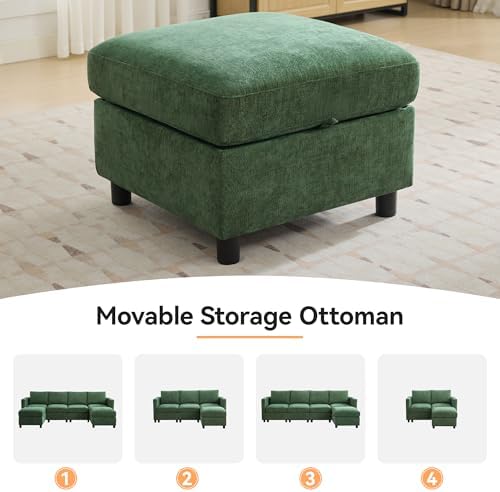 WUTUTUEE 25”Square Storage Ottoman Module for Modular Sectional Sofa, Living Room Coffee Table Sectional Ottoman Footrest for Convertible Couch, Chenille Dark Green