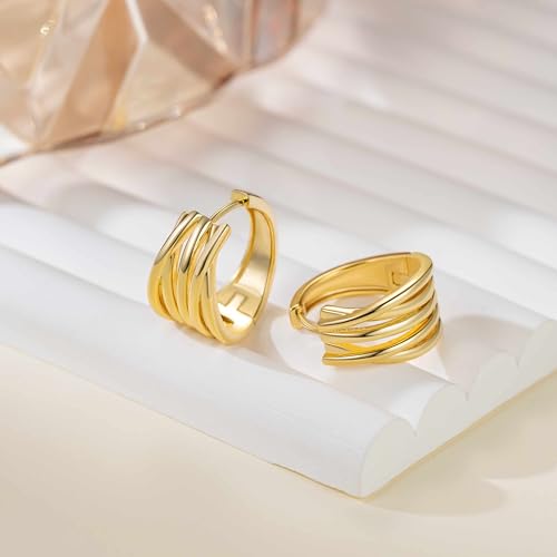 14K Gold Earrings for Women Gold Hoop Earrings for Women Trendy with Intertwined Lines Blends Art and Elegance Chunky Hoop Earring Womens Statement Earring 20mm4