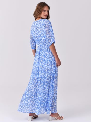 Image of ANRABESS Womens Boho Floral Wedding Guest Maxi Dress | Flowy A-Line Chiffon with Slit, Elegant V Neck Wrap Elastic Waist, Casual 1 /2 Sleeve Spring Summer Outfits, Tea Party