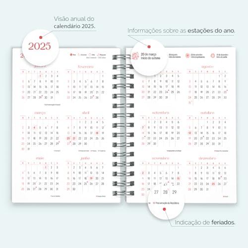 Agenda 2025 Plus Monograma Floral Letra Inicial M (Vermelho E Dourado)