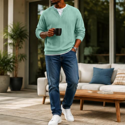 Vneck Tshirts Shirts for Men Thermal Waffle Knit Layered Look Sweatshirt - image 2