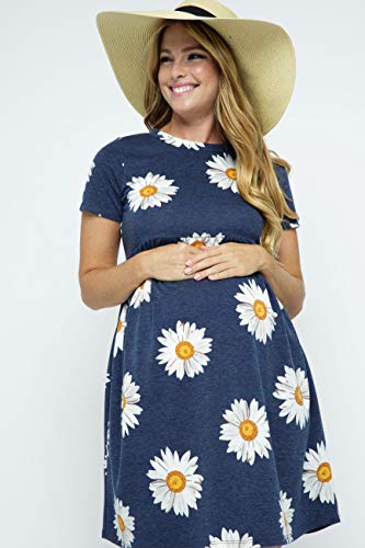 Laclef Women's Maternity Casual Mini Dress Navy White Flower, Medium #TOP2