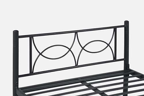 Image of Luno Metal Extra Single Size Bed Without Storage | Wrought Iron Cot with Headboard & Footboard| Sturdy Powder Coated Platform Bed Extra Single Size Cot for Bedroom (Luno Black)