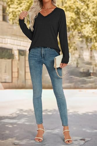 ATHMILE Long Sleeve T Shirts for Women Lace V Neck Casual Cute Tops Loose Fit Fall Winter Basic Clothing4