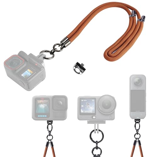 FiTSTILL �J�����X�g���b�v Go Pro Hero 13/12/11/10/9/max2�ADJIOSMO 360/Pocket 3�AINSTA 360 X5/X4/X4 air/X3�p, �u���E���������[�h, Brown lanyard