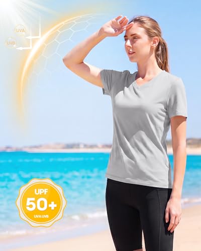 Image of Runhit Womens Workout Tops Short Sleeve UPF 50+ Athletic Sun Shirts Quick Dry V Neck T-Shirt Moisture Wicking Gym Hiking Tee