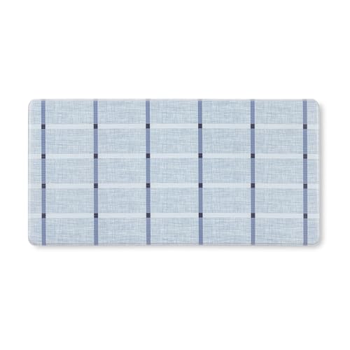 TOWN & COUNTRY BASICS Comfort Plus Windowpane Plaid Anti Fatigue Comfort Mat, Kitchen Mat, Standing Desk Mat, Dorm Room Rug, Non-Slip Backing, Blue, 18