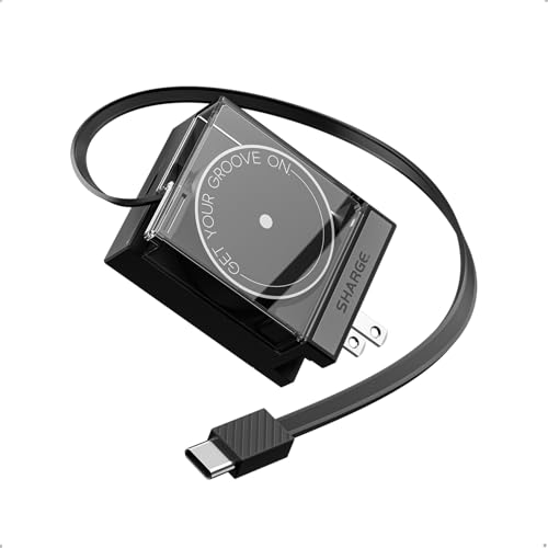 Image of SHARGE Retractable 65W USB C Charger, GaN Power Wall Charger with Retractable Cable, 2 Devices PD Fast Charging for MacBook Pro /Air, iPhone 17,Pixel Book, iPad Pro Black