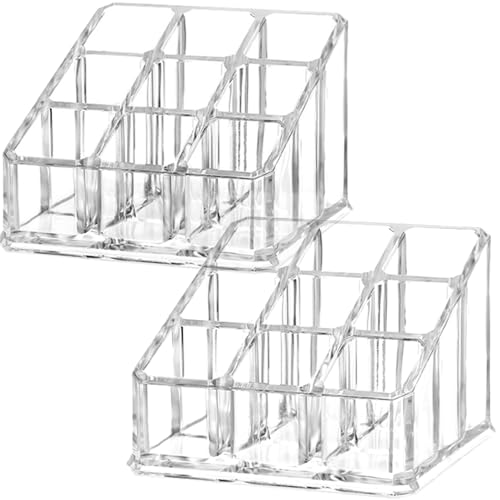 Image of 2 PCS Lipstick Organizer and Storage, Acrylic Lipstick Holder, 9 Slots Clear Case Display Rack Holder (QX153)