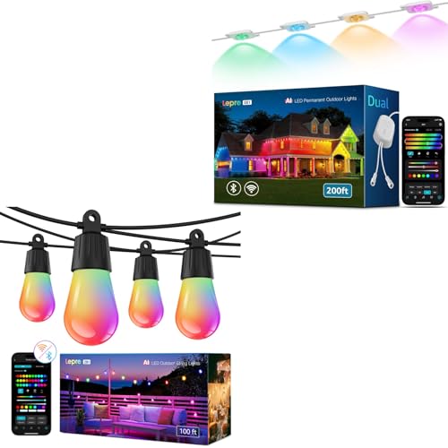 Lepro Bundle - ZB1 Outdoor String Lights 100ft & EE1 Permanent Outdoor Lights 200ft