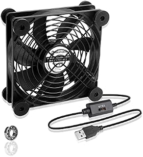 BRIEFCEC USB Fan 120mm Computer Fan 5V Fan 1500RPM 55CFM USB PC Fans Cooling Radiator with Black Metal Grill for Laptop / PS4 / TV Box/AV Cabint 12cm(120mm, With Control)