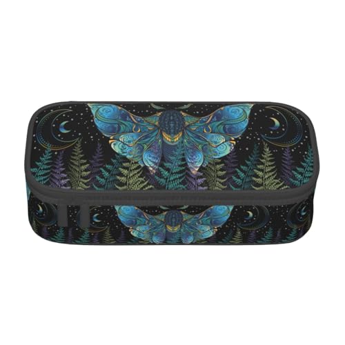 Image of Mystical Moth Psychedelic Moon Large Pencil Case, Pencil Pouch With Zipper Compartments Stationery Pencil Bag For Kids Teens Students School Supplies