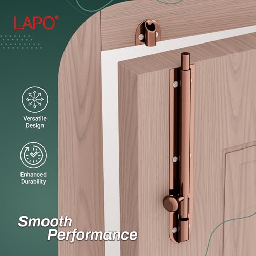 Image of LAPO 6 Pack Heavy Duty Stainless Steel Tower Bolt 8 Inch,Tower Bolt for Main Door and Bathroom, Kundi Latch for bedroom, Chitakni, Tower Bolt for Home,Offices Doors,Window (Rose Gold Finish,Pack of 6)