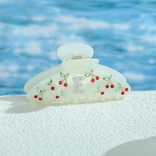 Image of LILIE&WHITE Christmas Gift Acrylic Cherry Letter Hair Clips For Women With RhinestonesInitial Hair Claws For Thick Hairs Trendy Monogram Large Clips Fashion Big Claw Clip Jewelry Gift Alphabet E