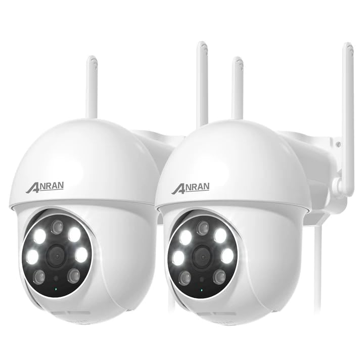 ANRAN Camara Vigilancia WiFi Exterior, 3MP Seguridad Cámara 2,4G/5G WiFi, PTZ 360°, Visión Nocturna, Audio Bidireccional, Seguridad para Hogar, Garaje y Jardín, 2 Unidades