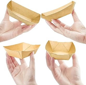 MotBach 180 Pack 1/2 lb Disposable Kraft Food Paper Trays, Small Eco-Friendly Paper Take Out Food Serving Boats Mini Paper Serving Trays for Party Snacks French Fries Nachos Tacos BBQ (Brown)