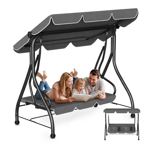 Huracan Balancelle de jardin avec fonction couchette, coussin d’assise extra épais et auvent réglable, montage facile, résistant aux intempéries pour...