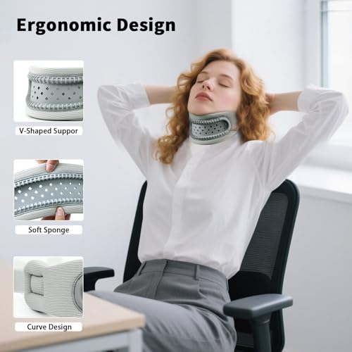 Image of Neck Brace,Support Cervical Collar,Relieve Cervical Pain&Pressure,Soft Skin-Friendly Fabric,Memory Foam Wrapped in Silicone Breathable Hard Frame,One Size for Men&Women(Space Gray)