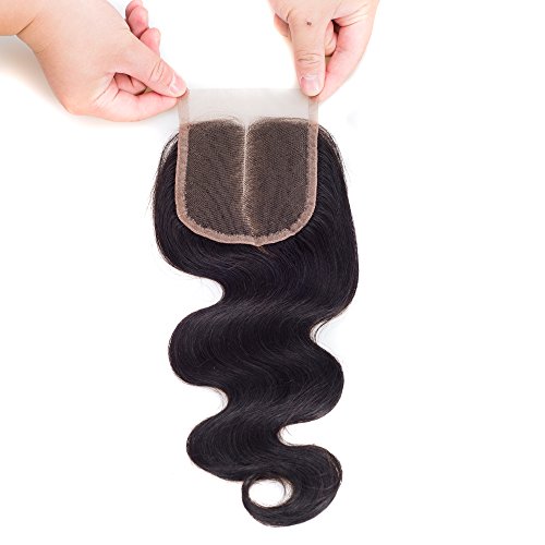 DFX Hair 8"~30" Brazilian Lace Closure 4x4 Middle Part 100% Body Wave Human Hair Brazilian Virgin Hair, 6A Natural Color (10 inches Middle Part)