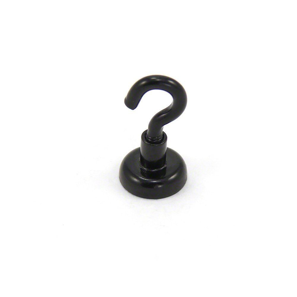 Black Painted Neodymium Hook Magnet with M4 Hook for Fridge, Whiteboard, Noticeboard, Filing Cabinet or Office - 16mm Diameter x 30.5mm High - 9.7kg Pull