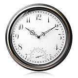 Wanduhr mit Temperaturanzeige, Innen Draussen Wetterfeste Wanduhr, Außenwanduhr wetterfest, Kunststoff Vintage Gartenuhr für Garten Terrasse Pool küche Wohnzimmer Heim Dekor (30.5cm, Bronze)