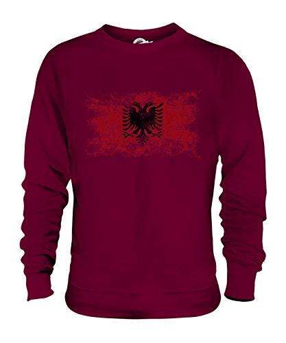 Image of Candymix - Albania Distressed Flag - Unisex Sweatshirt Mens Ladies Sweater Jumper Top, Size Large, Colour Burgundy