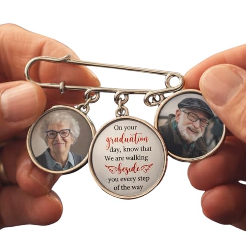 E EntrySanddie Graduation Walking Beside You Every Step Personalized Memorial Lapel Pin With Photo Charms Custom Remembrance Photo Charm Pin Class of 2026 Gift for Her Him from Grandparent in Heaven