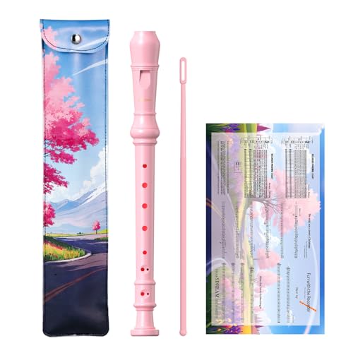SDREAM Soprano Recorder Instrument for Kids and Adults - Beginner 8 Hole German Fingering Recorder Flute With Cleaning Rod Packing Bag and Sheet Music (Pink)