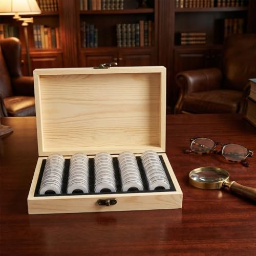 Caja decorativa organizadora de madera sólida para monedas miniatura 7