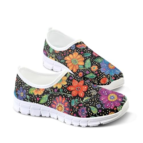 Image of Floral Sneakers for Women Colorful Art Shoes for Women Slip On Casual Work Shoes