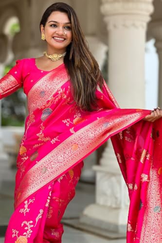 Image of Florely Women's Kanchipuram silk sarees Handloom Pure Golden Zari Saree For Women | Traditional Festive Wedding Party Saree | Ethnic Saree With Blouse Piece