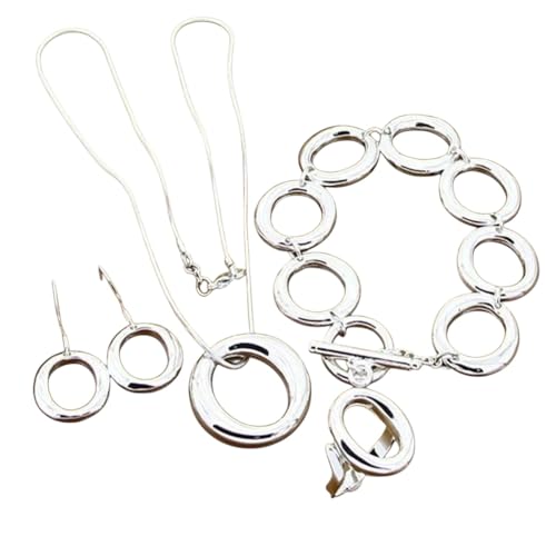 Accesorios de plata de ley 925 como collar redondo, pulsera, pendientes y anillos en juego