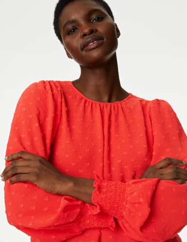 Image of Marks & Spencer Womens Textured Polyester Blend Crew Neck Regular Fit Top