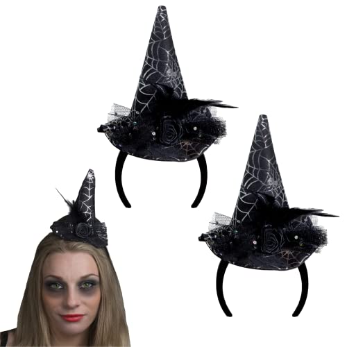 Image of Ladies Mini Witch Hat on Headband Halloween Fancy Dress Accessory Hat Rose Evil Spell Caster Woman Witches Accessory