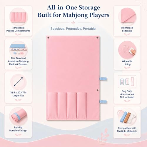 Mqaue Mahjong Rack Storage Bag, Roll-Up Mahjong Accessories Organizer Fits 4 Racks & Pushers, 31.5" x 20.5" Heavy-Duty Oxford Protective Sleeve,Empty Bag Only — view 3