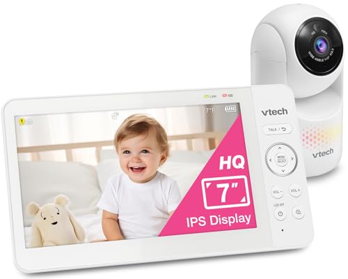 VTech 7' Baby Monitor with IPS Screen, Pan Tilt Zoom Camera, No WiFi Video Baby Monitor with Camera and Audio, Multi-Color Night Light, 2-Way Talk, Lullabies, Advanced HQ Max