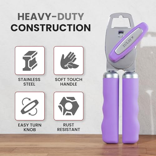 Image of Zulay Kitchen Manual Can Opener Heavy Duty Patented Stainless Steel, Mauve