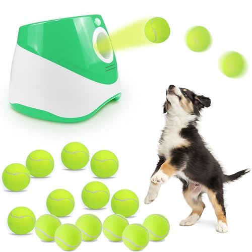 Skogfe Automatic Dog Ball Launcher with 12Balls - Fetch Machine for Small Dogs, Automatic Dog Ball Thrower, 3 Launch Distances, Rechargeable for Active Dogs, Pet Health (Green)