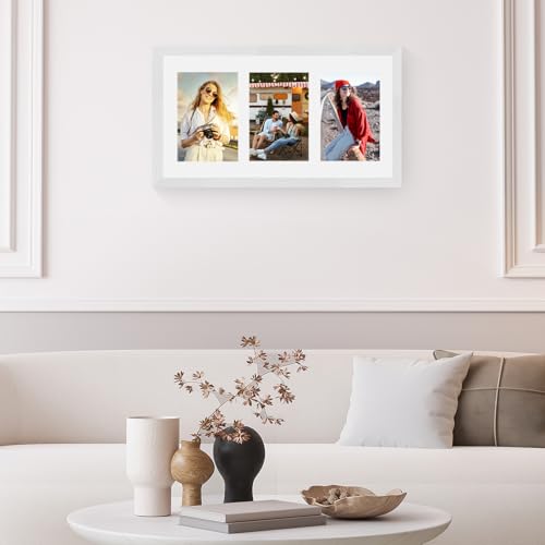 9x18 Oak Wood Picture Frame - 9x18 Photo Frame with Mat Display 3Pcs 5x7 Photos, 5x7 Picture Frame Wood, Natural Solid Wooden Picture Frames for Wall Art Photo and Prints(1 Pack, White)