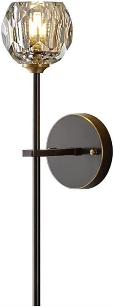 HPTHLY K9 Crystal Wall Sconce, Mid-Century Diamond Wall Lamp, Copper Black Gold Luxury Wall Mounted Lighting Fixture For Bedroom, Vanity, Bathroom, Home Decor