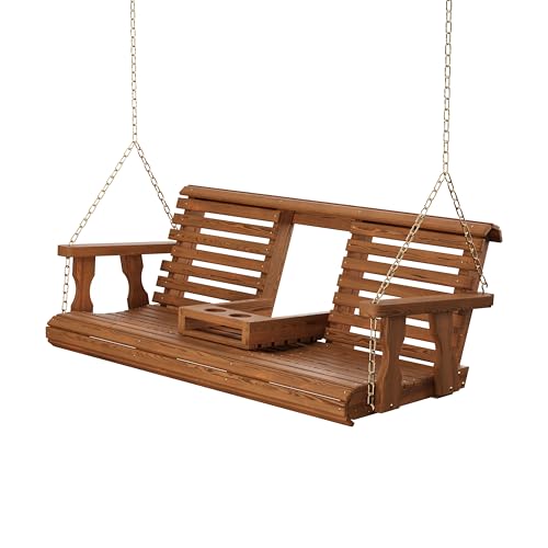 Porchgate Amish Heavy Duty Console Porch Swing with Fold Down Cup Holders in Cedar Stain - Amish Made in The USA from Treated Pine Hanging Chains Included product thumbnail 10