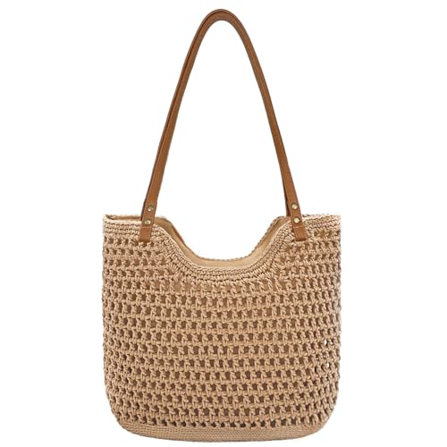 Bolso Tote de paja tejido para mujer con cierre miniatura 1